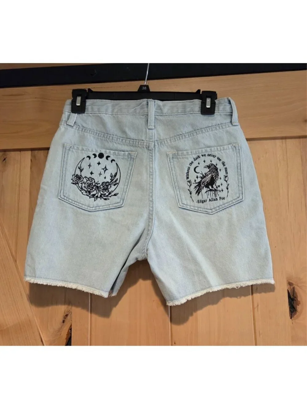 Old Navy Girls 12 Jean Shorts Slouchy Straight Cut Off Embroider Edgar Allen Po